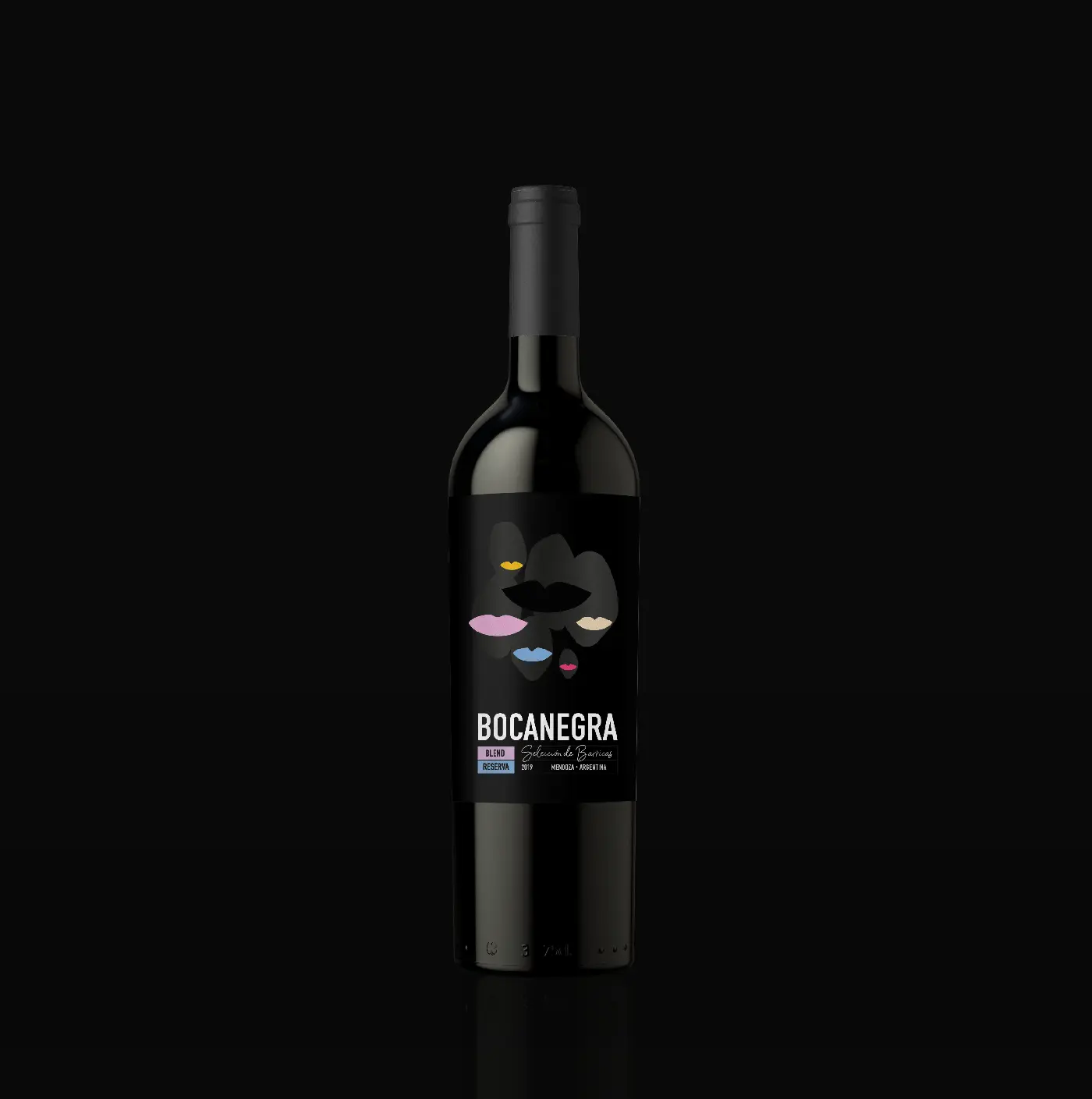 Botella de Bocanegra Selección de Barricas, etiqueta negra, sobre fondo negro